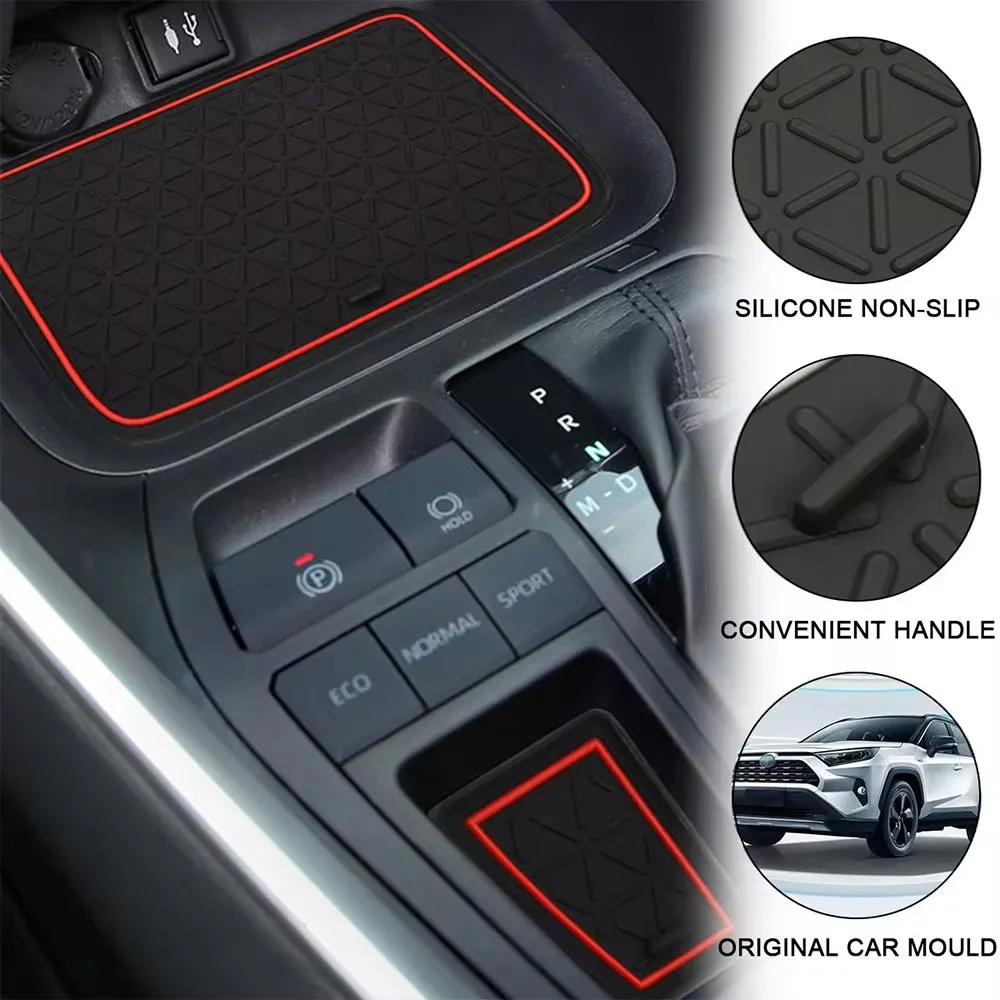 Anti-Slip Cup Mat for Toyota RAV4 2019-2022 XA50 RAV 4 50 Gate Slot Mats Rubber Pads Rug Non-Slip Car Stickers Accessories