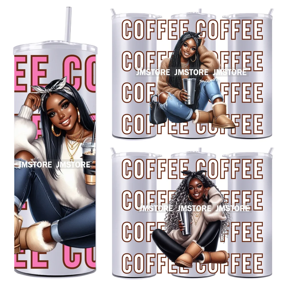 Coffee Afro Girl Black Queen UV DTF Tumbler Wraps Durable Ready To Apply Transfer Stickers For 20OZ Straight Skinny Tumblers