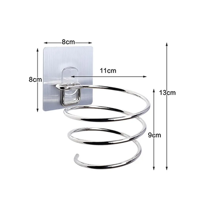 Hair Dryer Holder Blower Organizer Adhesive Wall Mounted Nail Free No Drilling Stainless Steel Spiral Stand For Bathroom