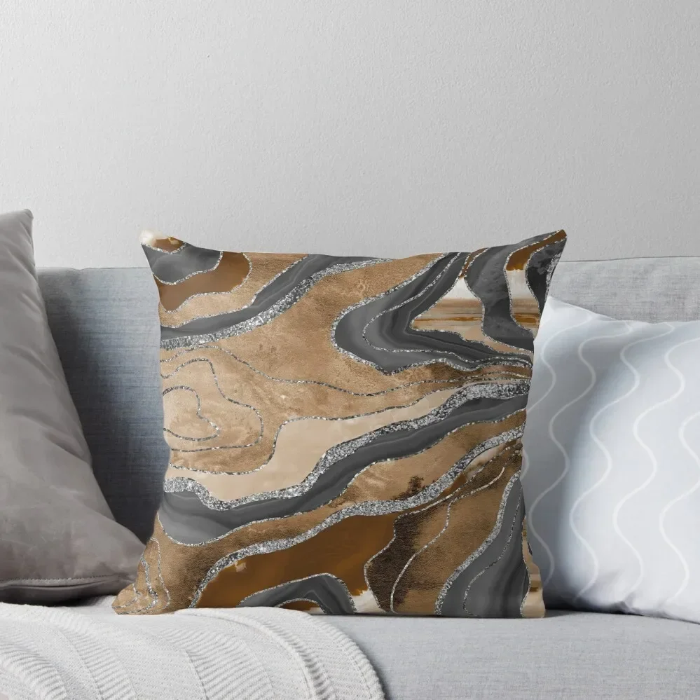 Earthy Marble Agate Silver Glam #1 (Photo of Glitter Only - Not Reflective) Throw Pillow Throw Pillow autumn pillowcase pillow