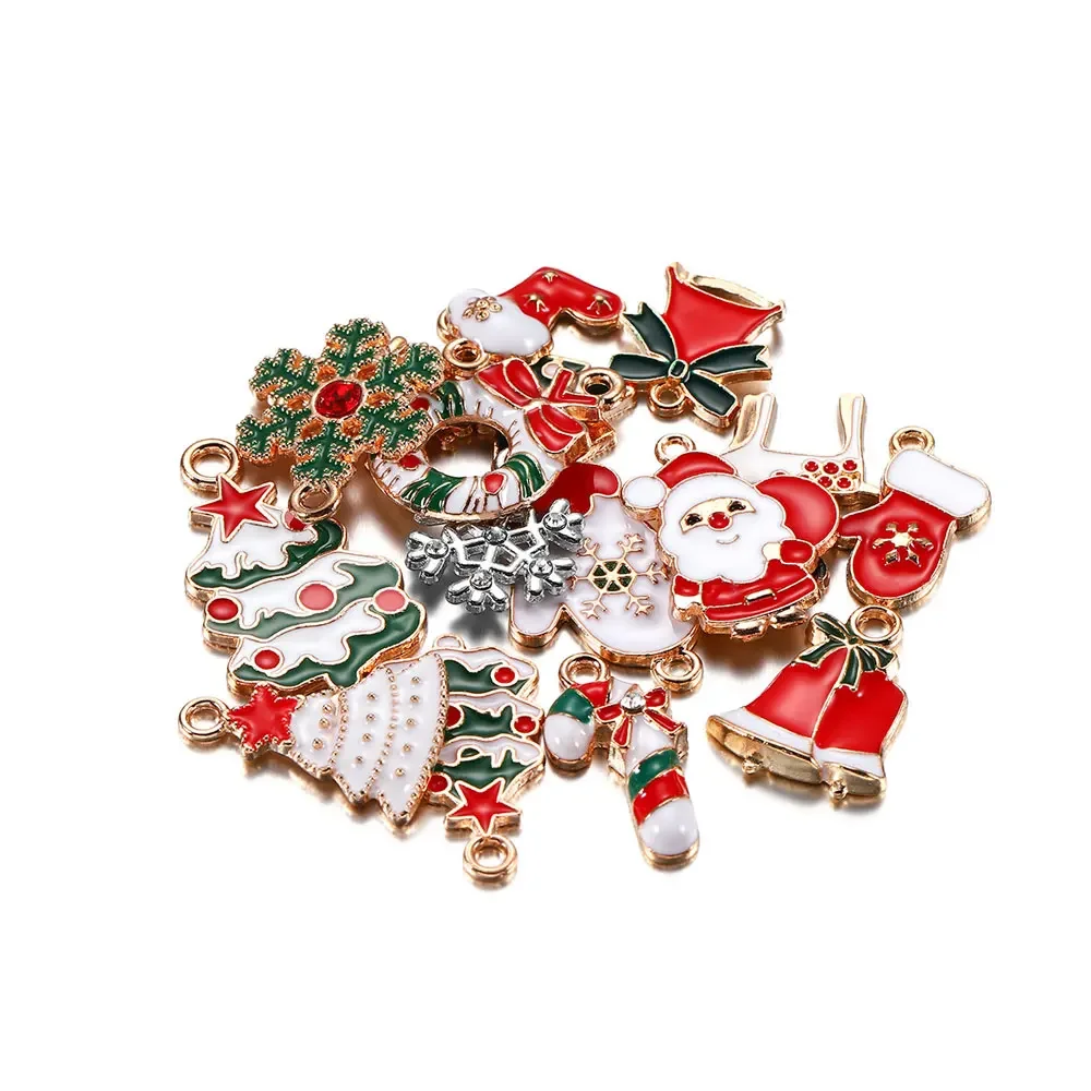 Esmalte Árvore De Natal Pingente, Xmas Colares, Brincos, Pulseiras, DIY Artesanato Artesanal, Coroa De Papai Noel, Boneco De Neve Padrão Decoração, 10 Pcs