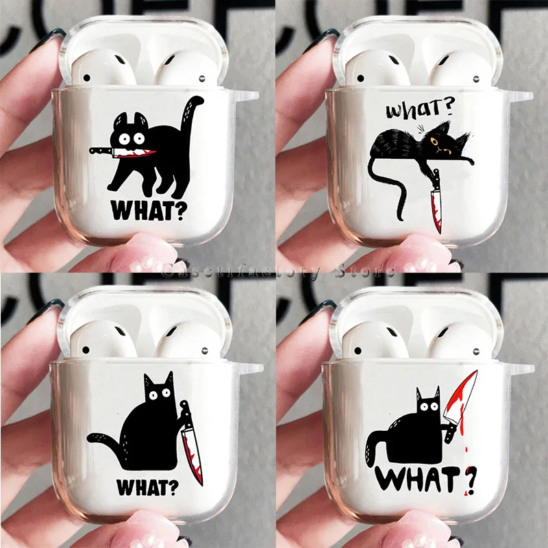 Funny Black Cat Airpods Case for Apple Airpods 2/1 3 Soft Protector Funda Airpods Pro 2 Pod Covers Earpods Case