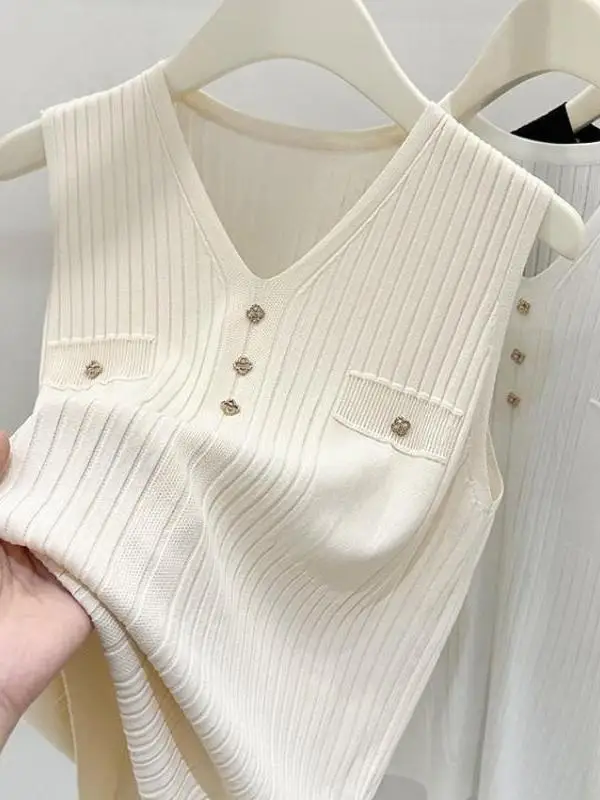 Loose Fit Ice Silk Strap Vest Women's Summer Thin Svel Top Sweet Sle Long Sve Ultra ort Length Faionable