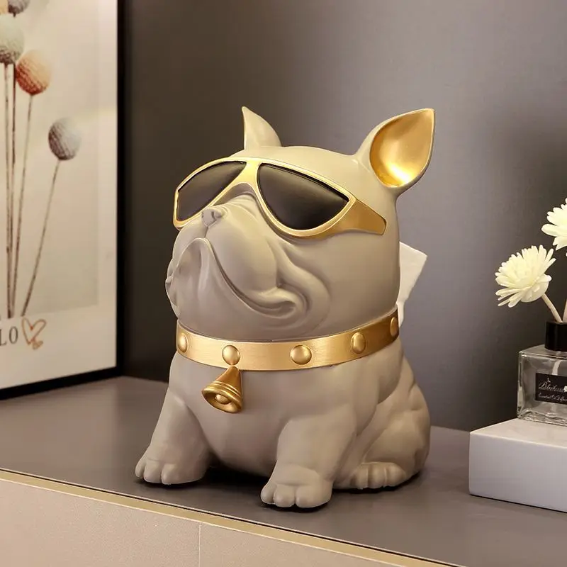 Multifunctional Tissue Box Creative High End Light Luxury French Bulldog Ornament For Living Room Home Decor