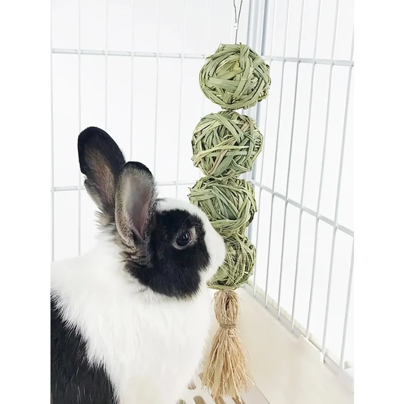 1 قطعة-الحيوانات الأليفة أرنب العشب المنسوجة الكرة معلقة سلسلة أرنب لعبة طحن