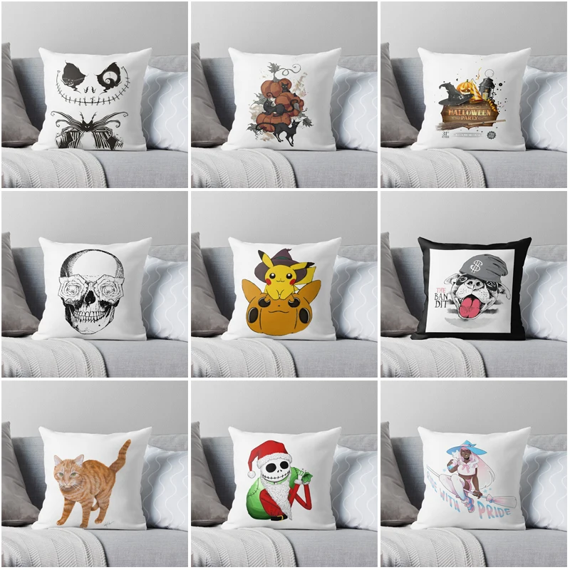 Modern Living Room sofa House bed halloween pumpkin 45*45 fall 50*50 60*60 40*40 fear white skeleton funny pillowcase cushion