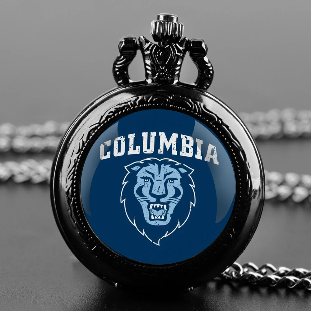 Columbia University Logo Design Quartz Pocket Watch with Chain Necklace Vintage Souvenir Gifts Clock Chain Mens Women