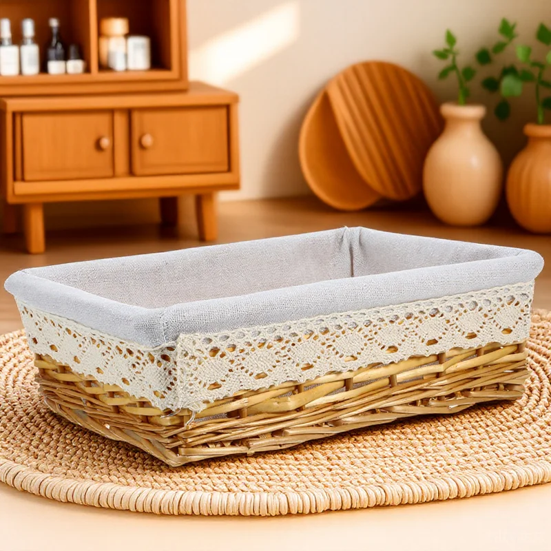 

Hand-Woven Wicker Storage Basket in S Size Removable Liner Included Multi-Use Container for Bedroom Bathroom Study Storage