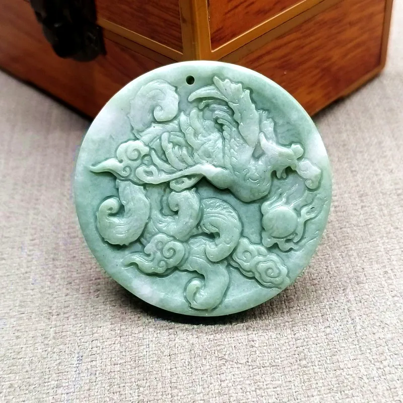 

Light green jade handmade carved phoenix pendant, fashionable boutique jewelry, men's and women's necklace gift