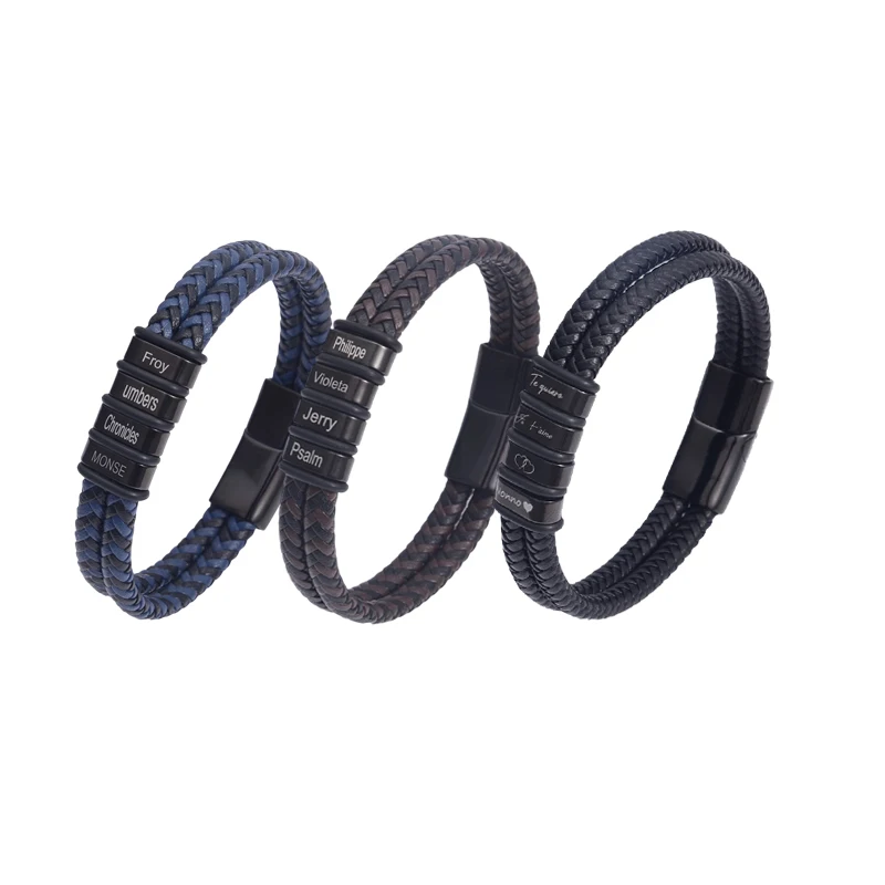 

Double-layer Leather Bracelet Stainless Steel Magnetic Clasp Engravable Bracelet for Men Daily Wear Trendy Fashion Jewelry