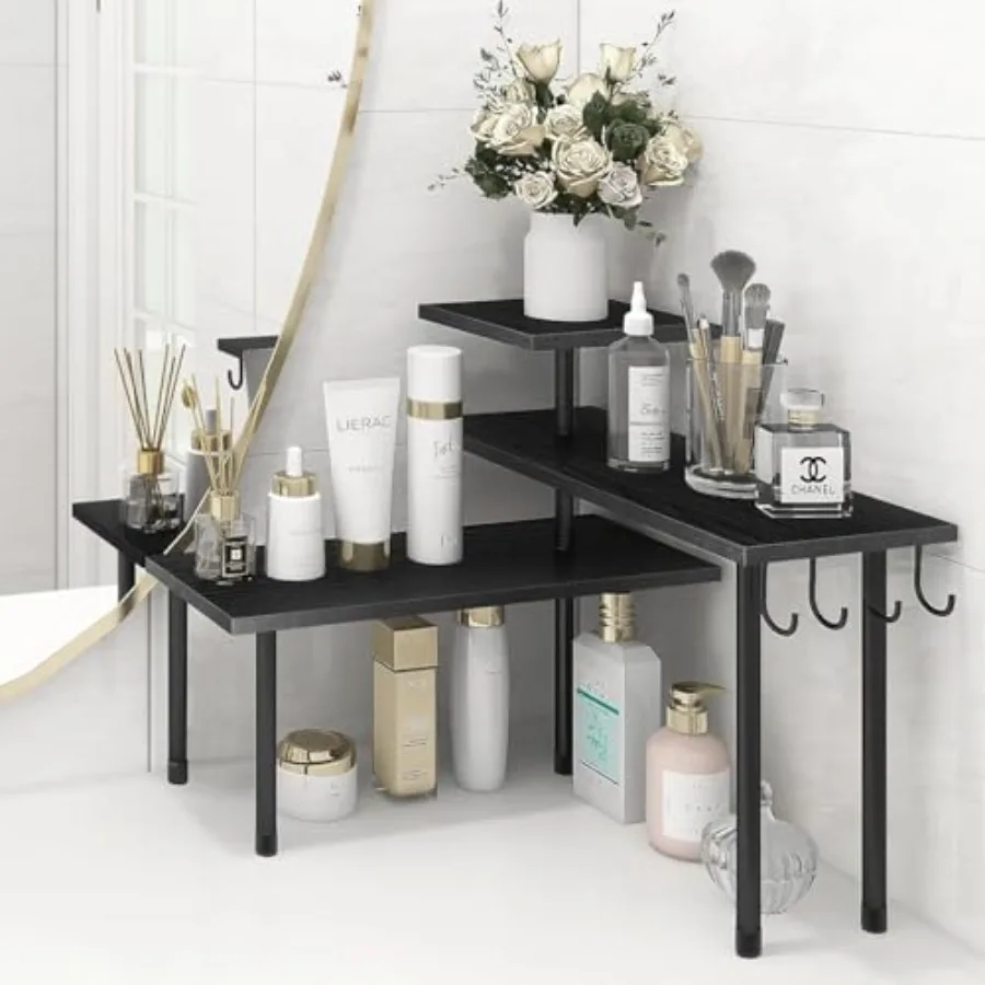 

Bathroom Counter Organizer Corner Shelf, Kitchen Countertop Organizer, 3 Tier Wood Counter Shelf Stand for Over The Sink, Coffe
