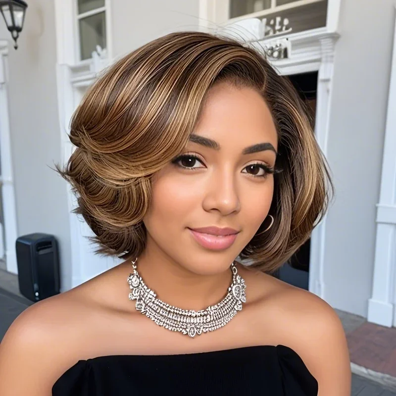 Bob Glueless Silk Straight Highlight Blonde Short 5x5 Silk Base Jewish Human Hair Wig Baby Hair HD Lace European Hair Preplucked