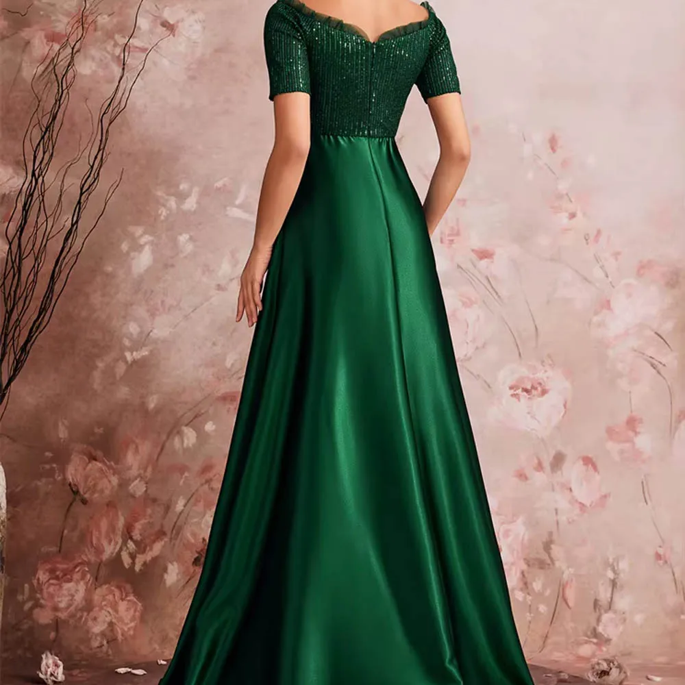 Customized Luxury Mother of Bride Dresses Satin V-Neck  Satin  Floor Lenght Cocktail Off-shoulder Gown Wedding Party Dresses