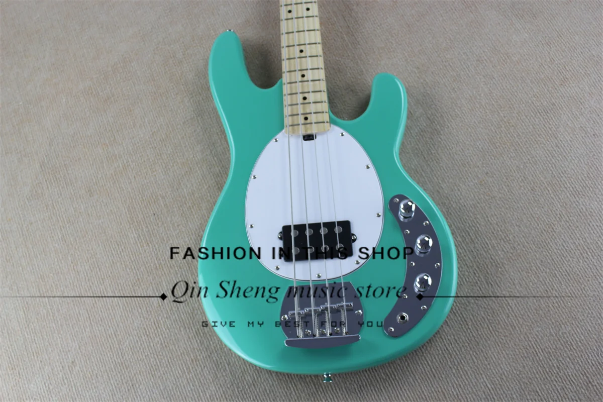 Surf green bass,4 strings electric bass,basswood body,maple neck,white pickguard,rAY bass,can custom color