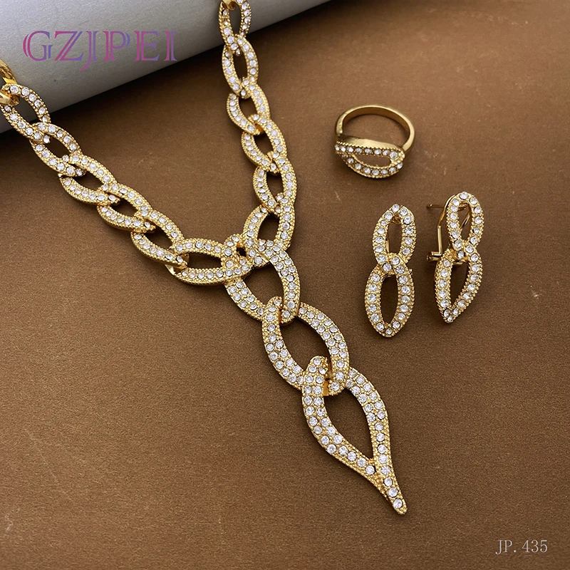 Dubai Gold Color Jewelry Set For Women Simple Fashion Spike Shape Necklace Earrings  Bracelet Ring Set Party Jewelry