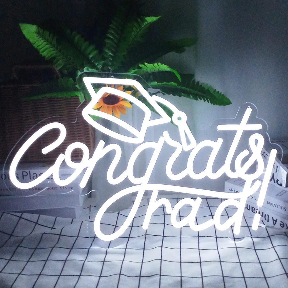 20inch LED Neon 'Congrats Grad' Light Sign for Graduation Party Decoration - Neon Signs up Light for Celebration Events
