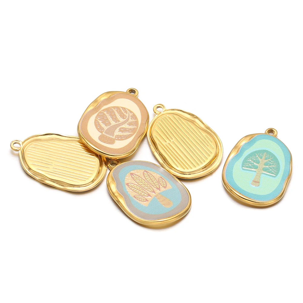 3 قطعة/الوحدة الفولاذ المقاوم للصدأ المينا شجرة سحر PVD الذهب المعلقات السائبة DIY بها بنفسك مجوهرات أقراط قلادة سوار صنع مكونات