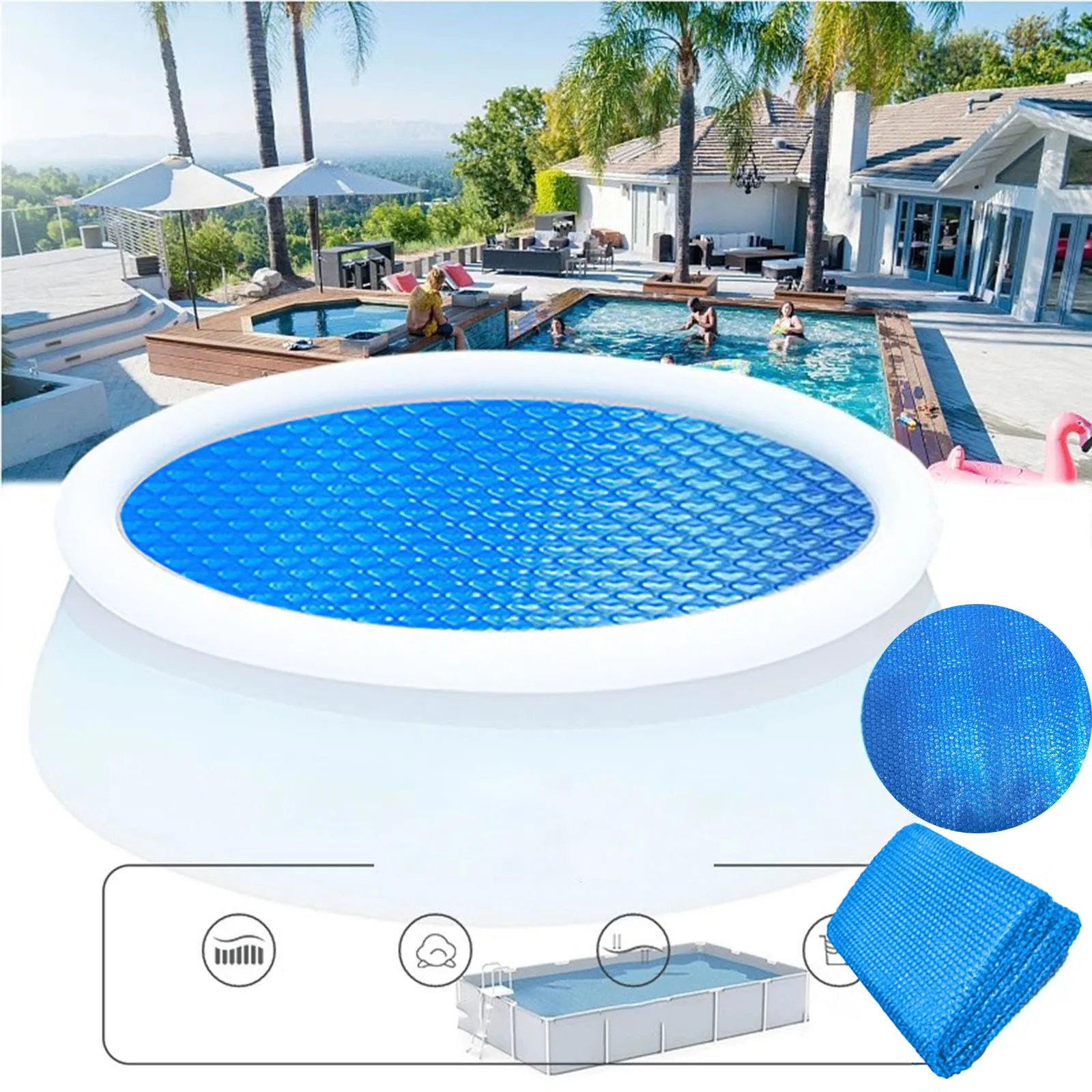 Cubierta Solar para piscina sobre el suelo, manta de aislamiento térmico para piscina, manta térmica redonda protectora con forma de corazón