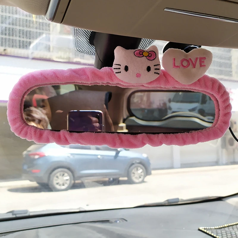 Hello Kitty Car Rearview Mirror Cover Elastic Cars Mirror Protective Decoration Anime Kawaii Plush Automotive Interior Accessori