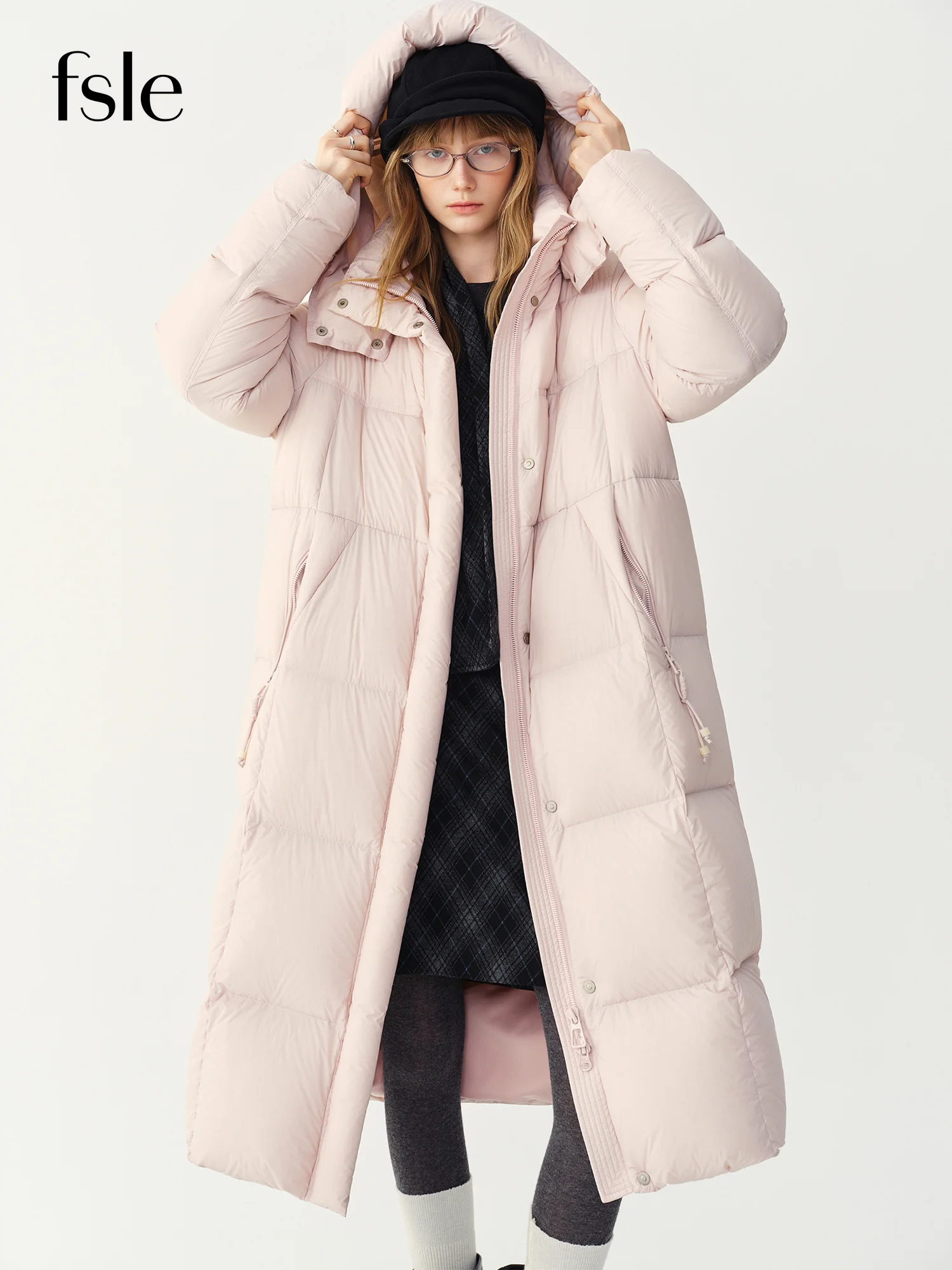 FSLE Women's Soft Matte Puff Stand Collar Mid-Length Down Jacket 2026 Winter New Arrival Detachable Hood Warm Outerwear Coat