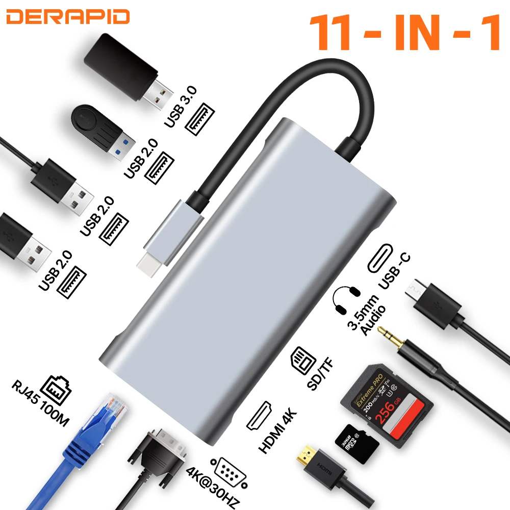 11-in-1-USB-C-Dockingstation mit Typ C auf HDMI 4K und USB 3.0, 5 Gbit/s-Übertragungs-Multiport-Adapter für Laptop MacBook