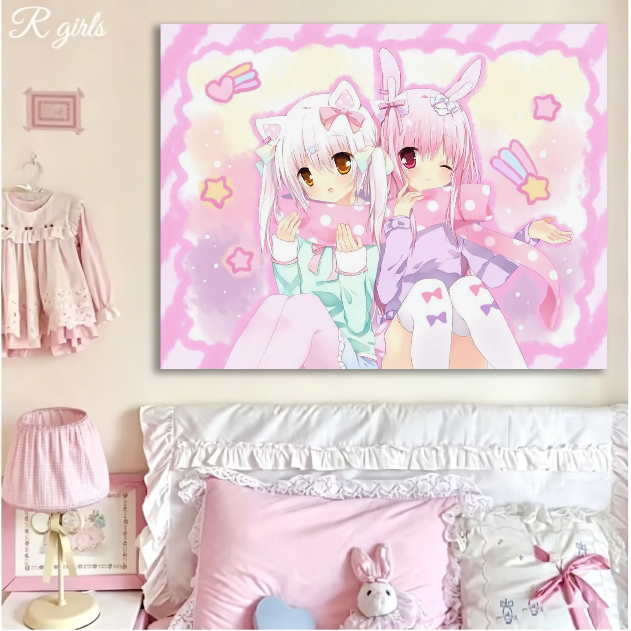 Bunny Girls Tapestry, Moe Girl Cutecore Girls, Perfect Gift for House Wall Hanging for Bedroom Dorm Room Decor Anime Merchandise
