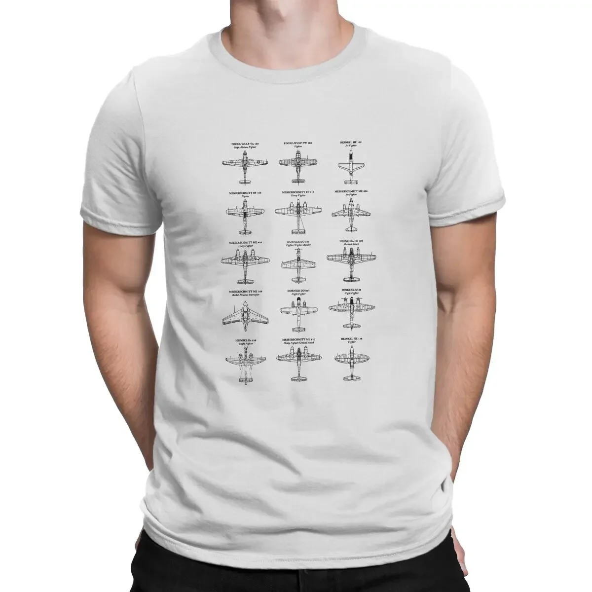 Camiseta de avión de combate alemán de la Segunda Guerra Mundial para hombre, camisa de fibra Grunge con cuello redondo, Harajuku