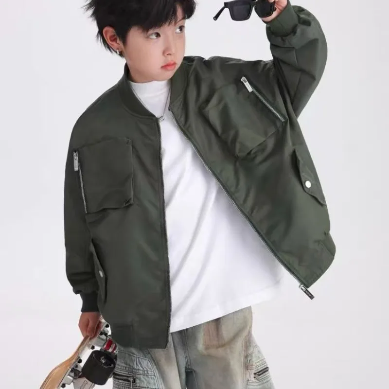 2025 New Boys Bomber Baseball Jacket Autumn Fall Streetwear Sports Jacket Water Resistant Nylon Slim Fit Casual Outerwear