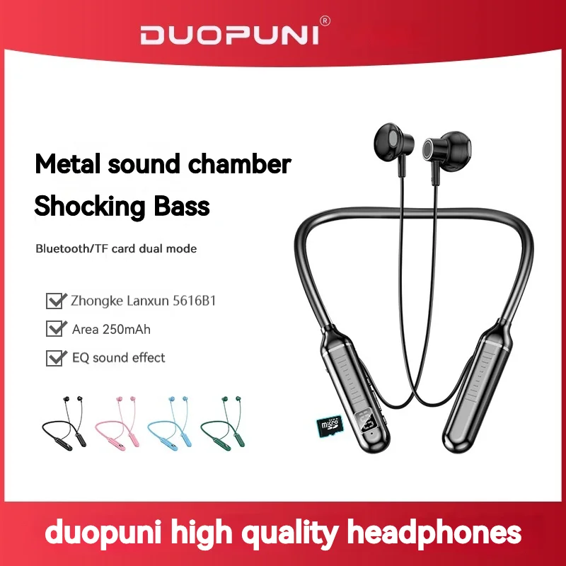 

DUOPUNI Wireless Headphones Bluetooth Earphone Magnetic Neckband with Digital Display Large Capacity Half In-Ear Headset Gamer