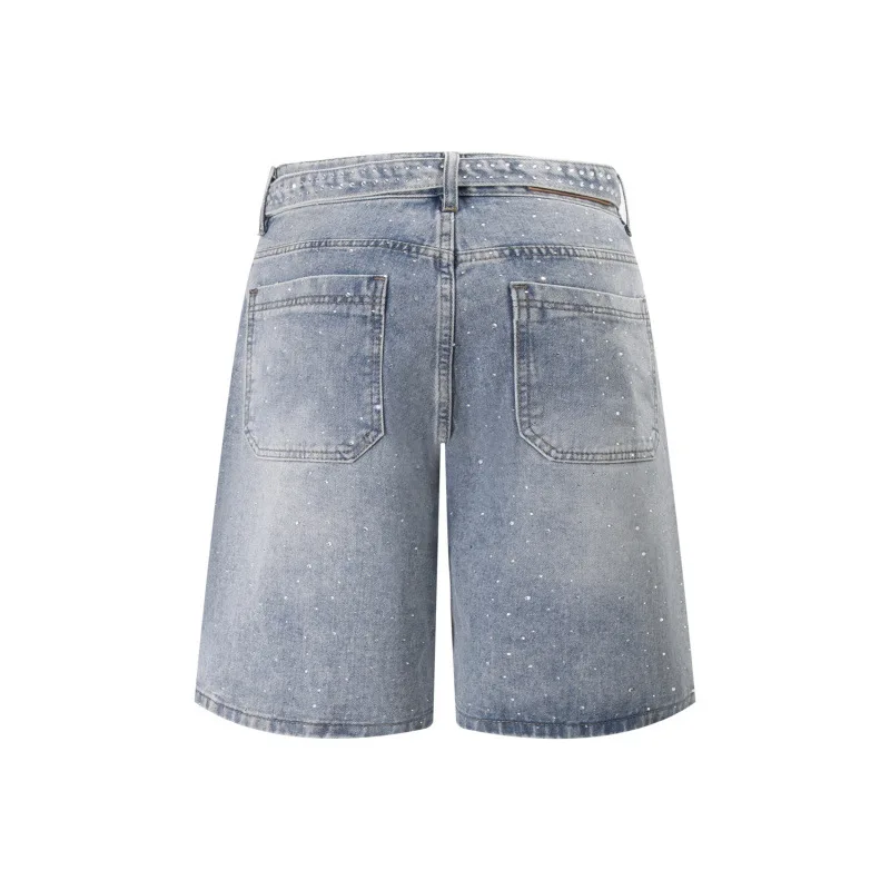 المألوف الفاخرة حجر الراين تصميم الدنيم السراويل الرجال العلامة التجارية العصرية فضفاضة مستقيم أنبوب الشريط خمسة أرباع السراويل