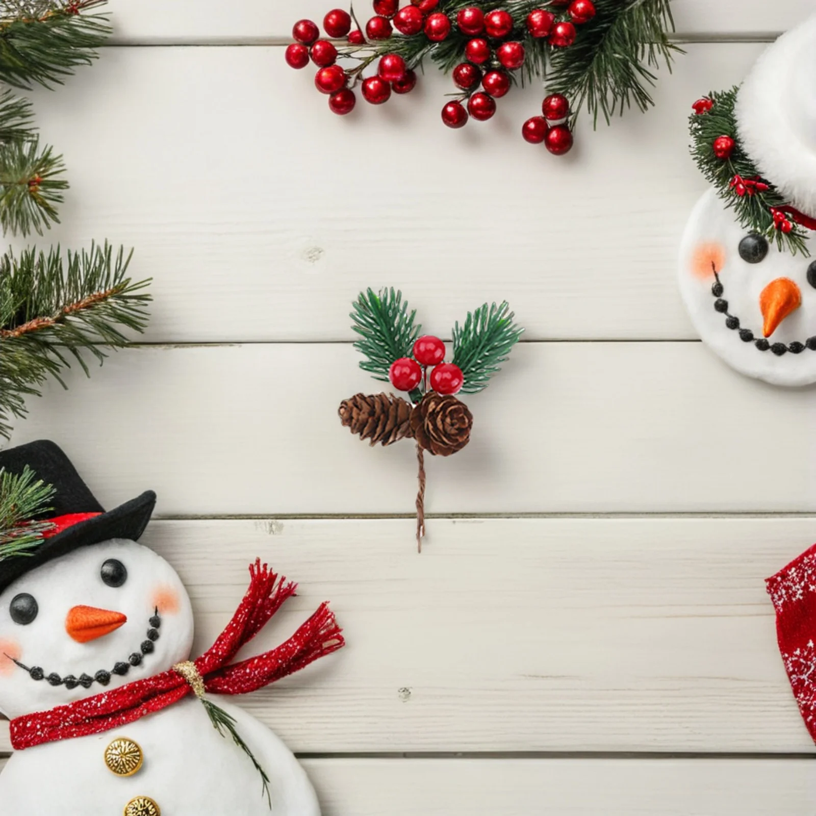 

30Pcs Artificial Pine Branches with Red Berries Christmas Decorations Realistic Faux Green Pine Needles for Wreaths Garlands