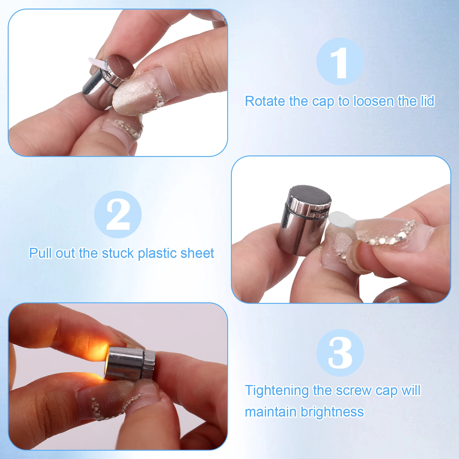 Mini LED Rotating Pen Light, Crystal Base, cabeça plana, lâmpadas pequenas luminosas coloridas
