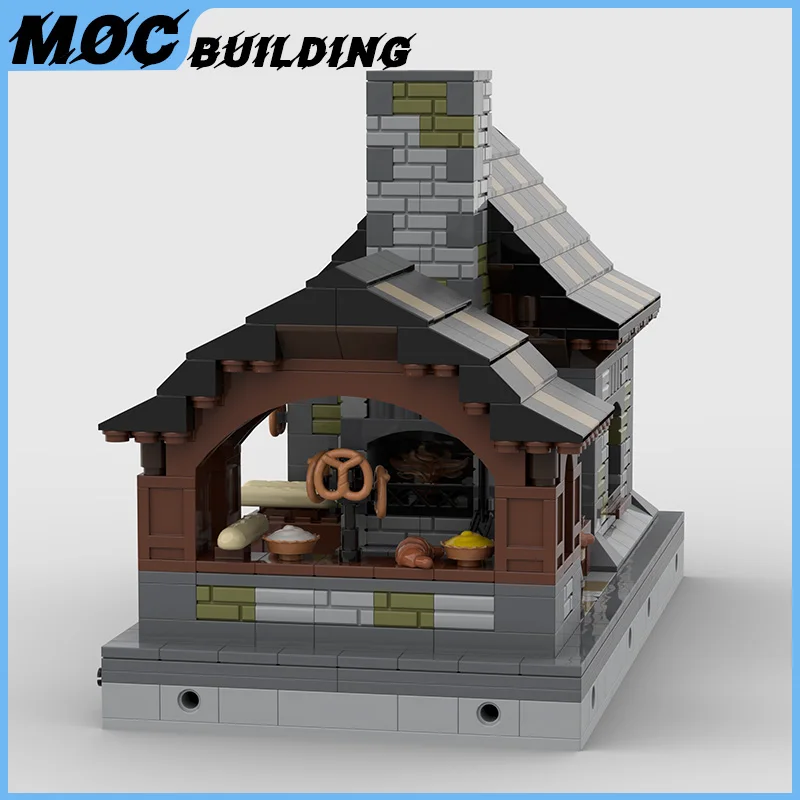 MOC Mini Medieval Bakery Building Blocks Food Bread Shop Construction Cottage DIY Bricks Assembly Ideas Toys Birthday Xmas Gifts