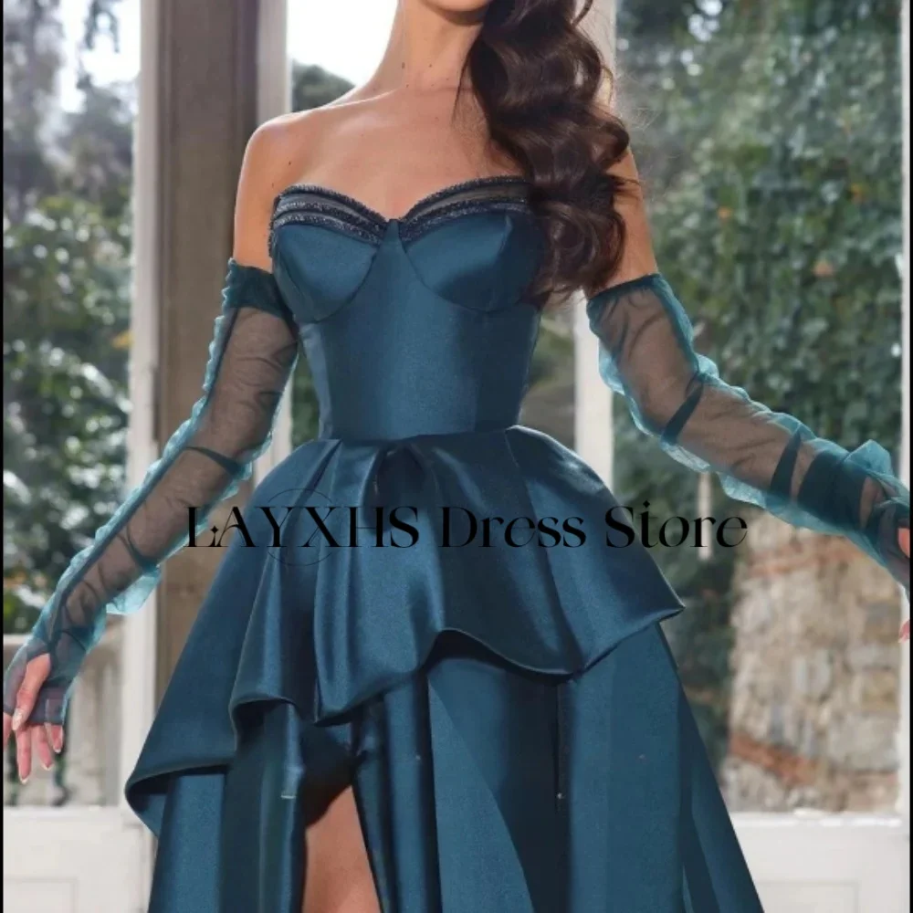 LAYXHS-vestidos de noche de lujo con forma de corazón, corte en A, mangas removibles, abertura lateral, volantes, vestidos de graduación personalizados