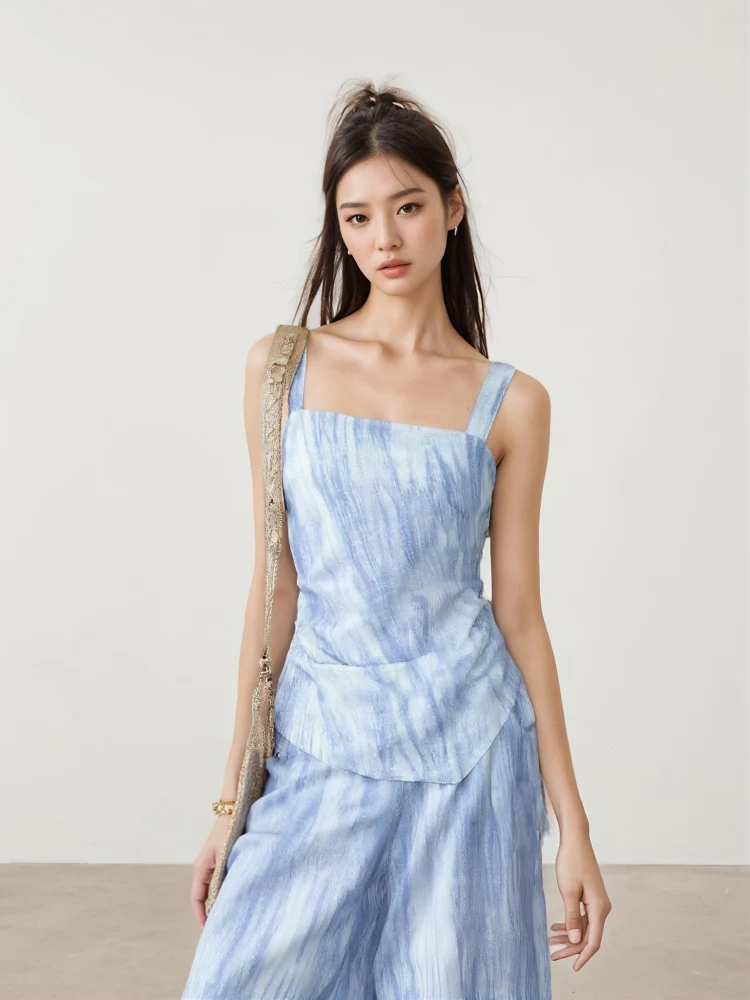

Fashionable Summer Casual Design BW 2026 Women's Vest Wide Leg Pants Set round Neck Short Sleeve Two-Piece Suit for Holiday