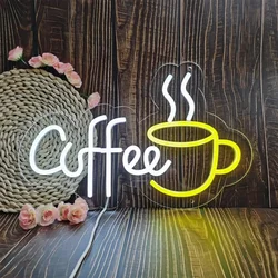 Coffee With Cup Neon Sign Custom LED Neon Light For Room Pub Club Milk Tea Coffee Shop Restaurant Wall Decoration USB Powered