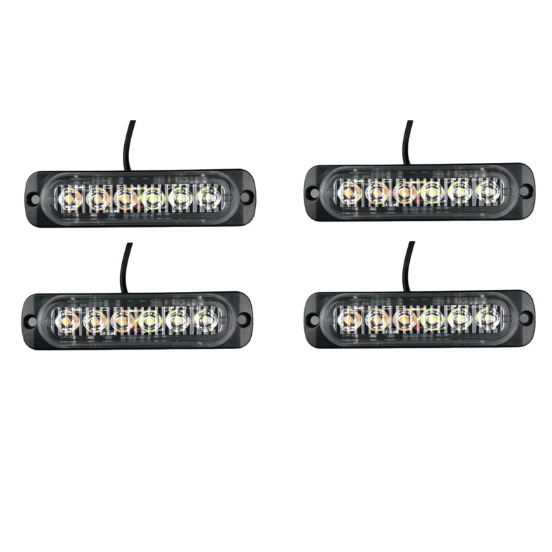 12-24V Highlight Single Row 6LED Truck Warning Light Motorcycle Modified Flashing Light Strobe Light 4Pcs