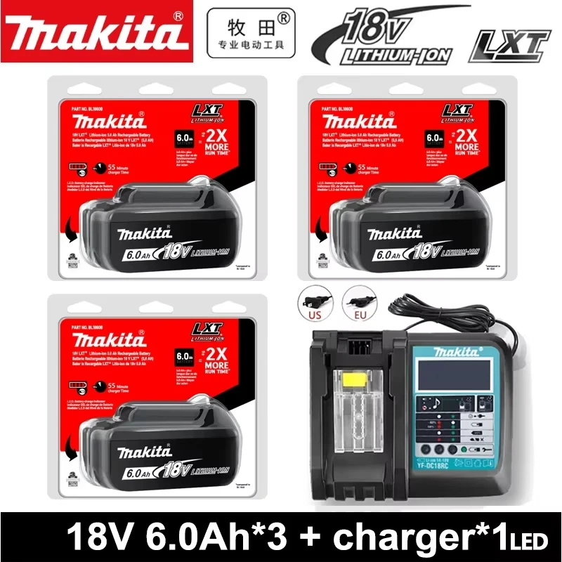 

100% оригинальный аккумулятор Makita, 18В 6.0Ач, перезаряжаемый, замена для Makita BL1830B L1840B L1850B L1860B, аккумулятор для электроинструмента