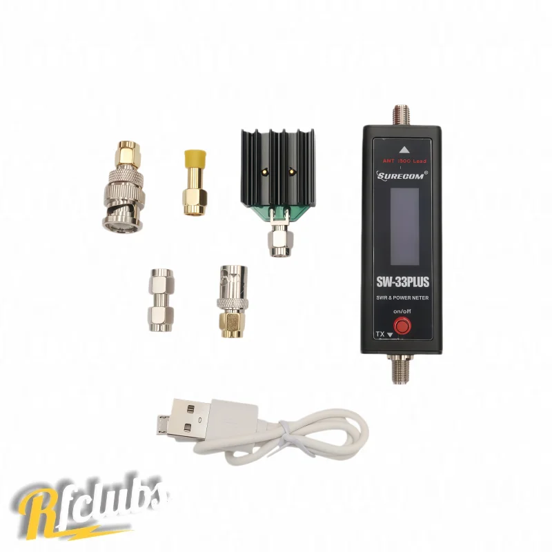 SURECOM SW-33PLUS Mini SWR Meter 125-525MHz with 4 Adapters & Load for Antenna Testing