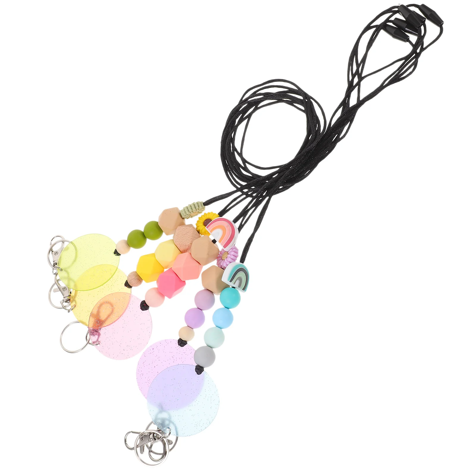 

5pcs Silicone Bead Keychain Lanyard Adjustable For Id Badges Name Cards Portable Hanging Rope Multi-Function Use Teacher
