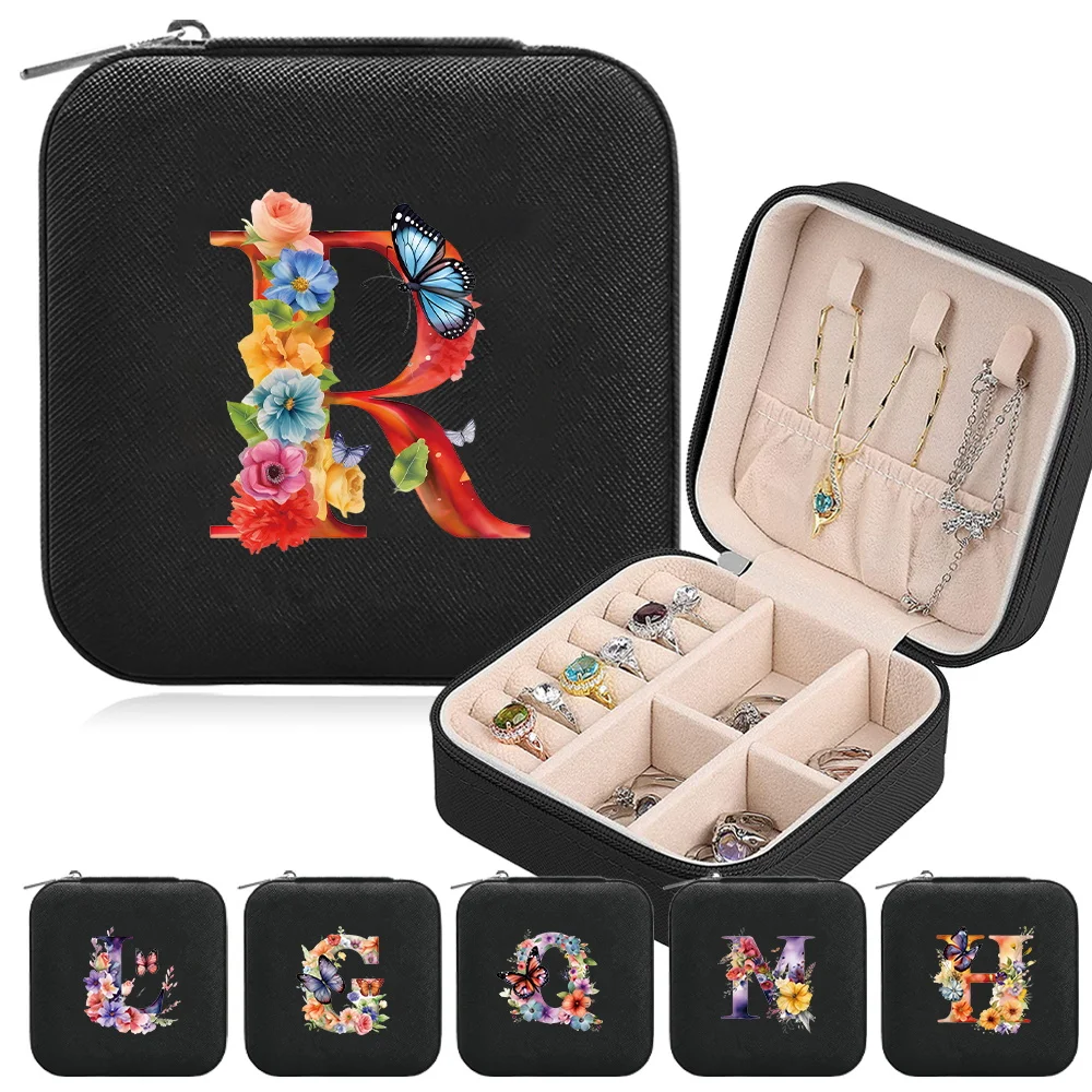 

Butterfly Letter Printing Pattern Mini Jewelry Box Portable Travel Waterproof Jewel Organizer Case Necklace Earrings Display