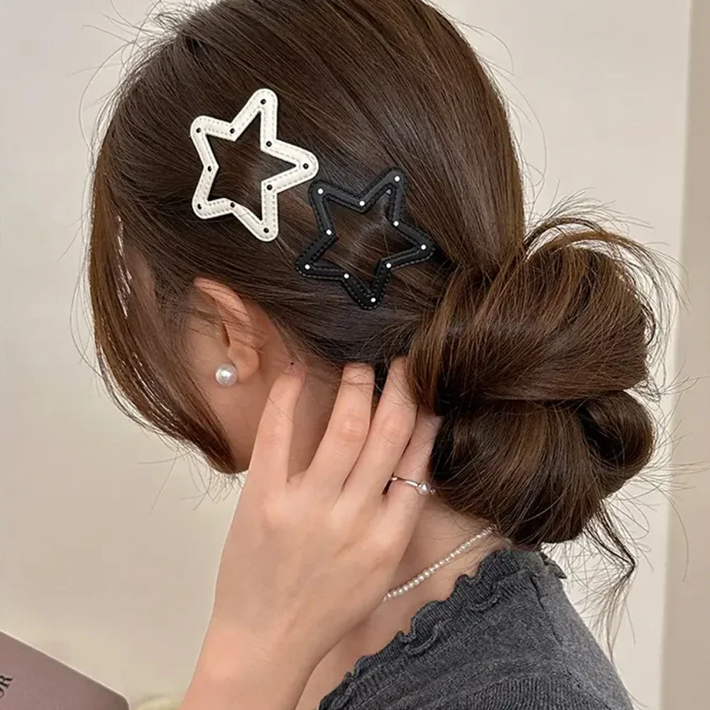 New Leather Pentagonal Hairpins Wave Point Star Cloud BB Clip Fashion Cute Korean Ins Style Side Notch Hairclip Hair Accessories