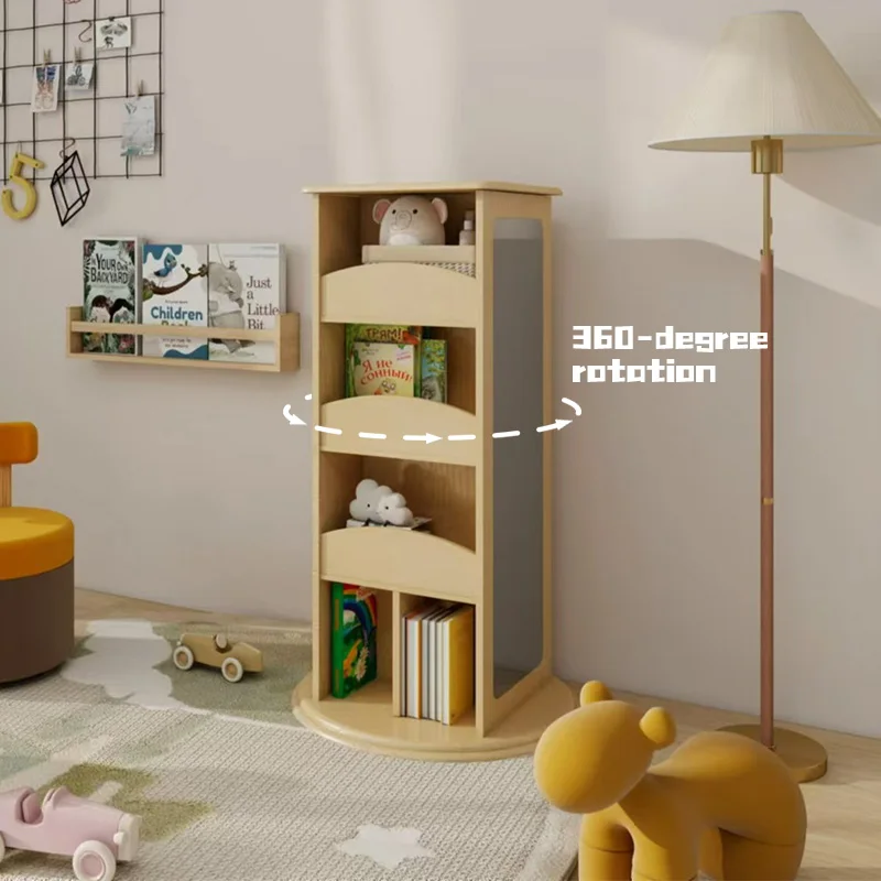 

Wooden Children's Multifunctional Wardrobe and Bookshelf with Multi-Layer Storage, Rotating Floor Mirror Clothes Hanging Sorting