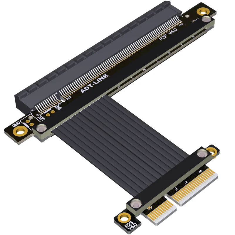 

Dual 90 Degree Right Angle PCIe 4.0 X4 To X16 Extension Cable R23SL-TL 64G/bps PCI Express 3.0 4x 16x Riser Card Ribbon Extender