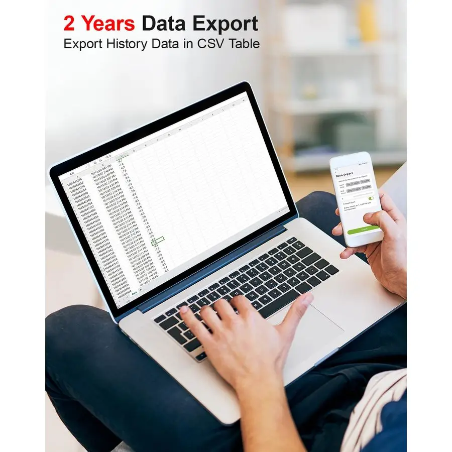 WiFi Freezer Thermometer Alarm with Digital Monitor Hub, App and Email Alerts, 2Year Data Export, Remote Temperature Sensor for