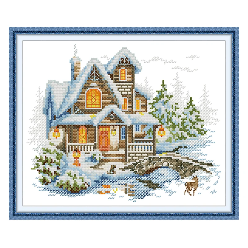 Winter Lodge Scenery Patterns Counted Cross Stitch Set DIY 11CT 14CT 16CT Stamped DMC Cross-stitch Kit Embroidery Needlework