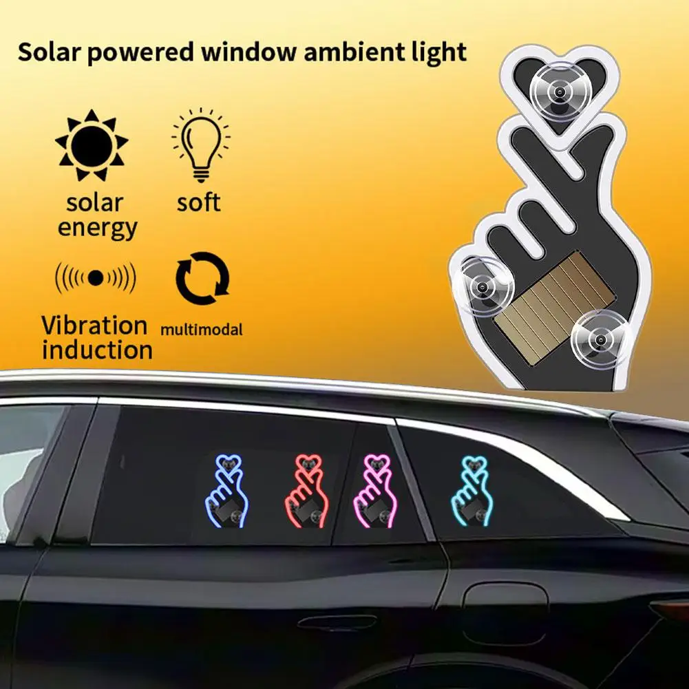 

Heart-Shaped Gesture Car Love Light LED Warning Triangle Window Light 5-Mode Atmosphere Lamp Wireless Interior Ambiance Decor
