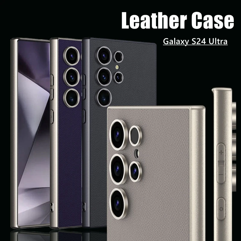 Leather Phone Case for Samsung Galaxy S24 Ultra Protective Cases for Sansung S24ultra Camera Lens Protector Glass Full  Cover