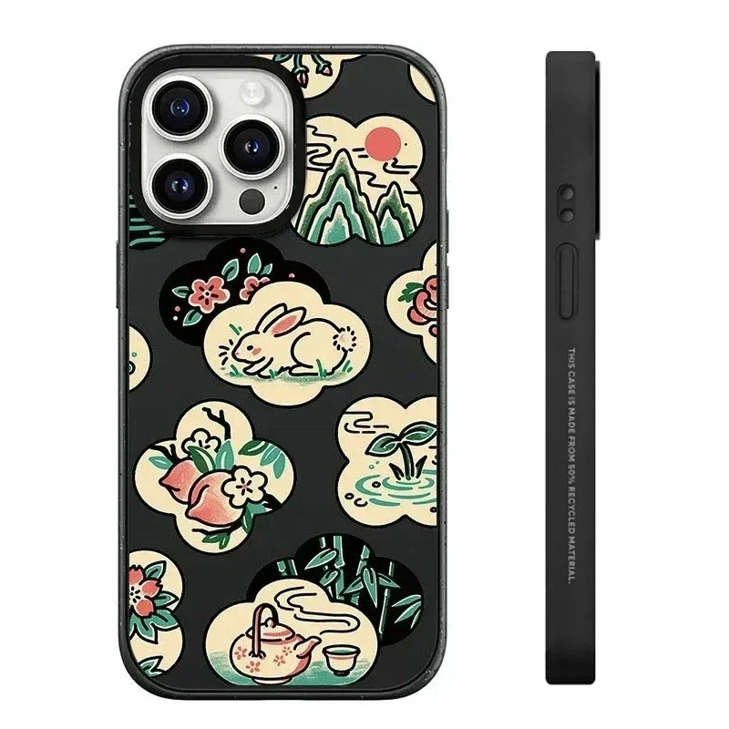 

Black Frosted Rabbit Bowknot Pattern iPhone 13 14 15 16 Pro Max Protective Case