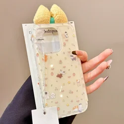 Korean Cartoon Cute 3D Bow Floral Strawberry Cat Dog Phone Case For iPhone 16 15 14 13 Pro Max Shockproof Protective Back Cover
